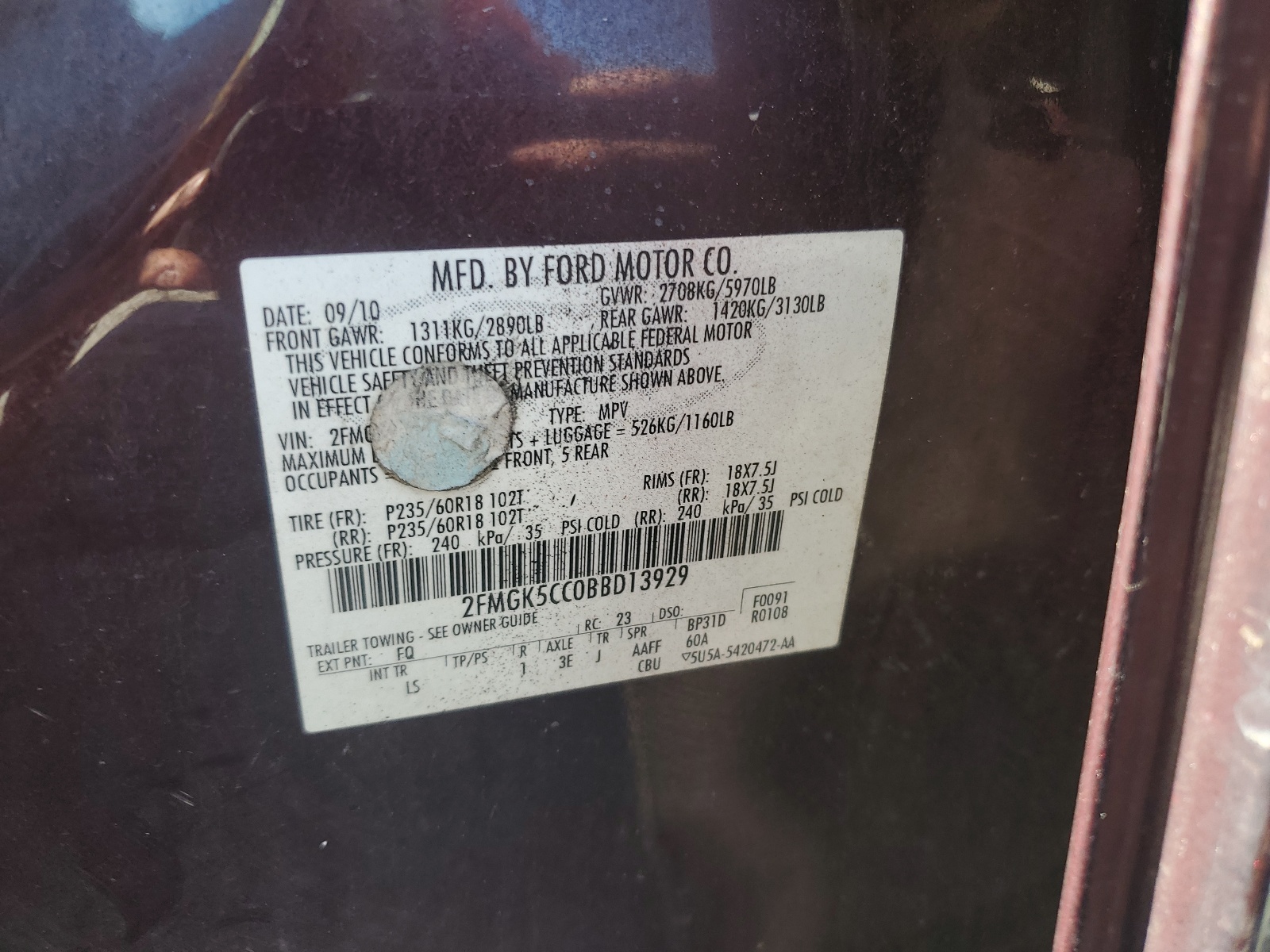 2FMGK5CC0BBD13929 2011 Ford Flex Sel