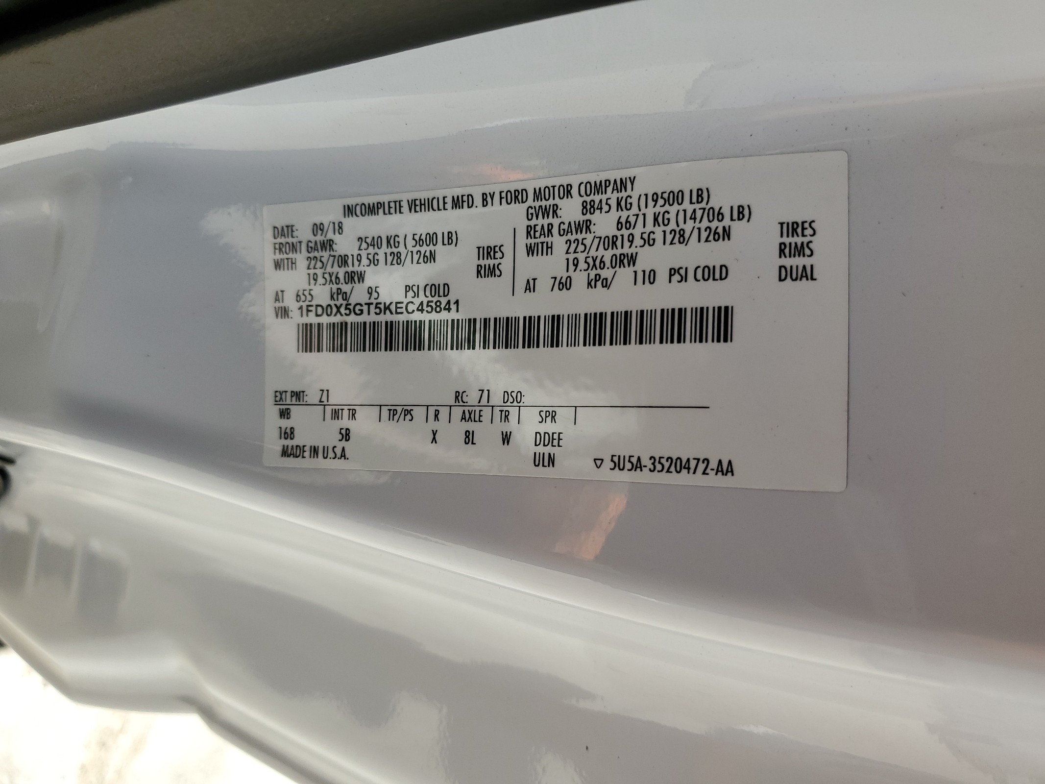 1FD0X5GT5KEC45841 2019 Ford F550 Super Duty