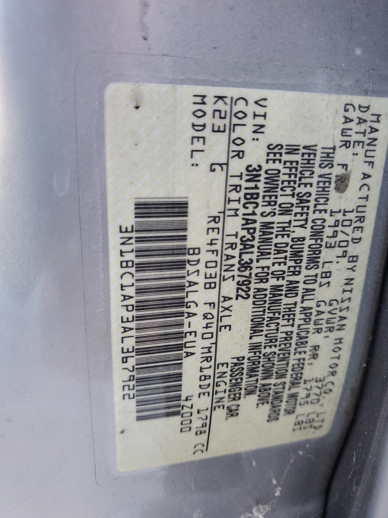 3N1BC1AP3AL367922 2010 Nissan Versa S