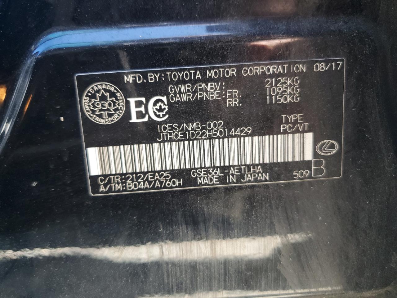 2017 Lexus Is 350 VIN: JTHCE1D22H5014429 Lot: 59212324