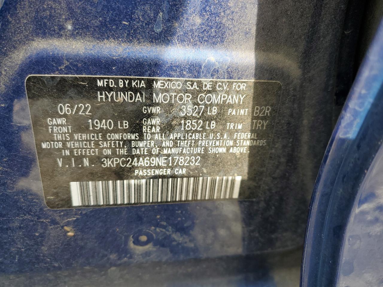 3KPC24A69NE178232 2022 Hyundai Accent Se