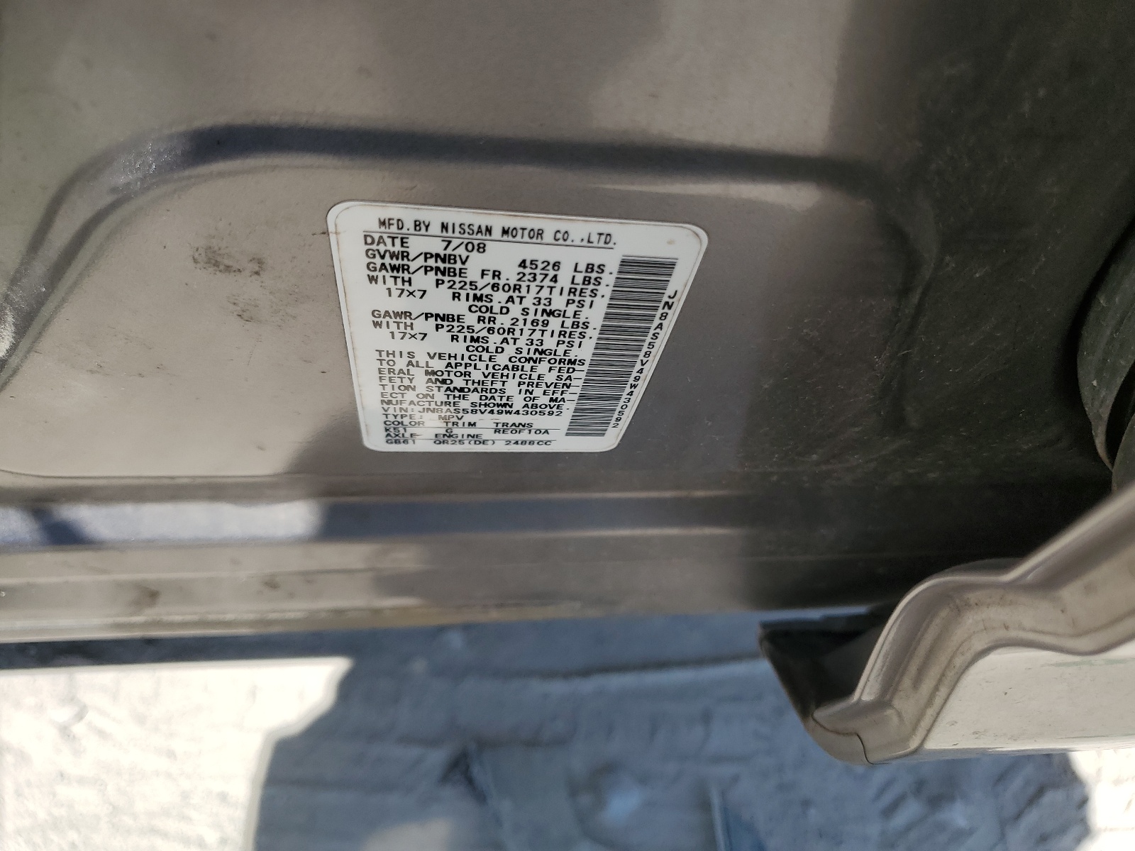 JN8AS58V49W430592 2009 Nissan Rogue S