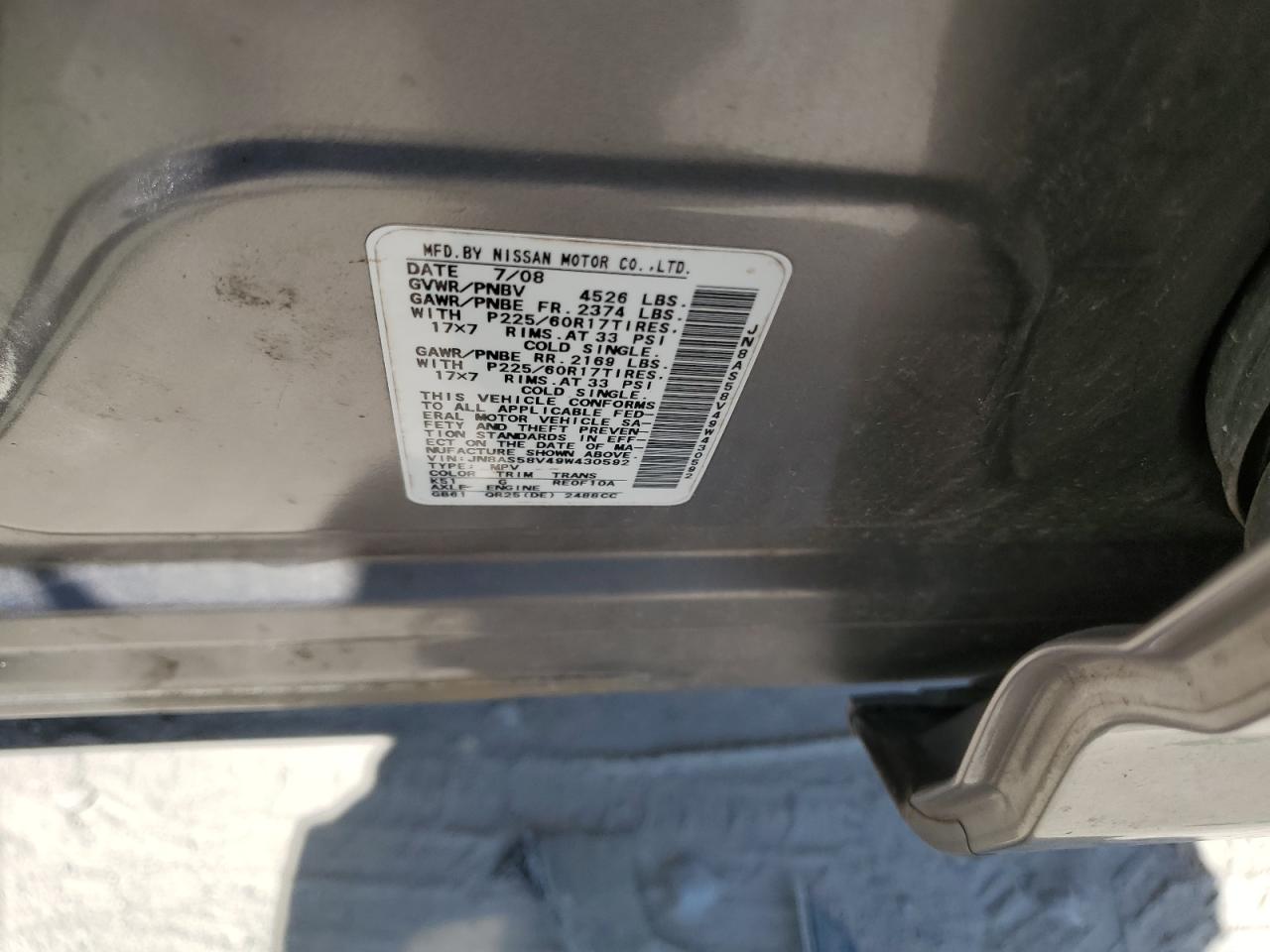 2009 Nissan Rogue S VIN: JN8AS58V49W430592 Lot: 60934674