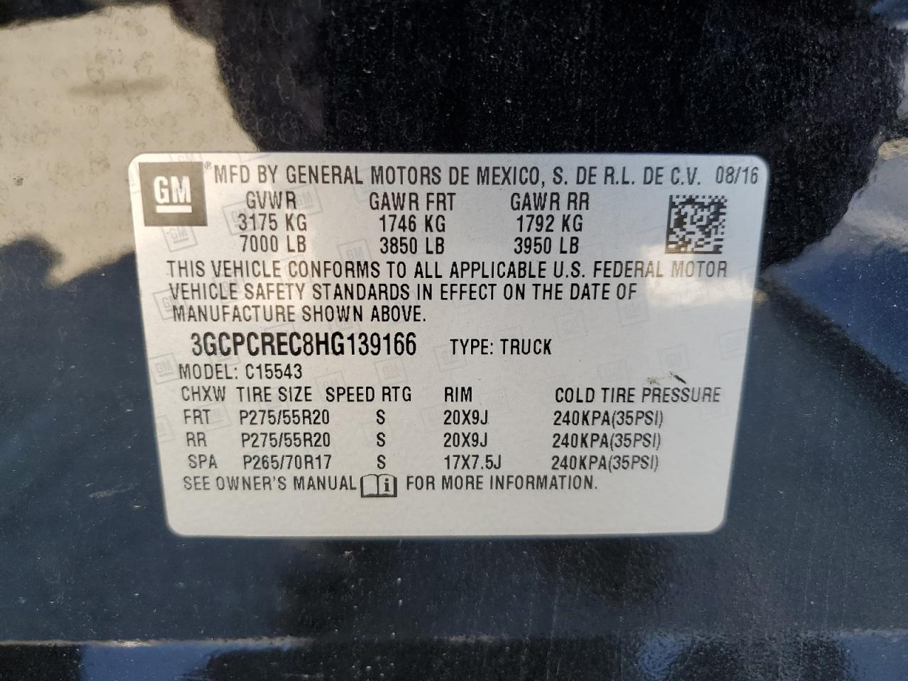 3GCPCREC8HG139166 2017 Chevrolet Silverado C1500 Lt