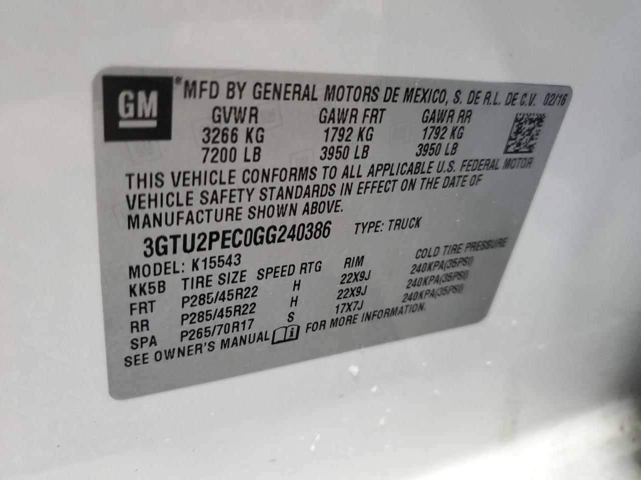 3GTU2PEC0GG240386 2016 GMC Sierra K1500 Denali