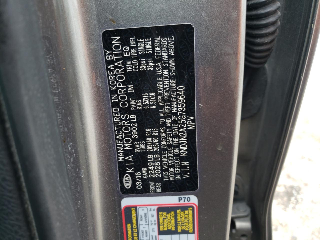 2016 Kia Soul VIN: KNDJN2A25G7359640 Lot: 58870794