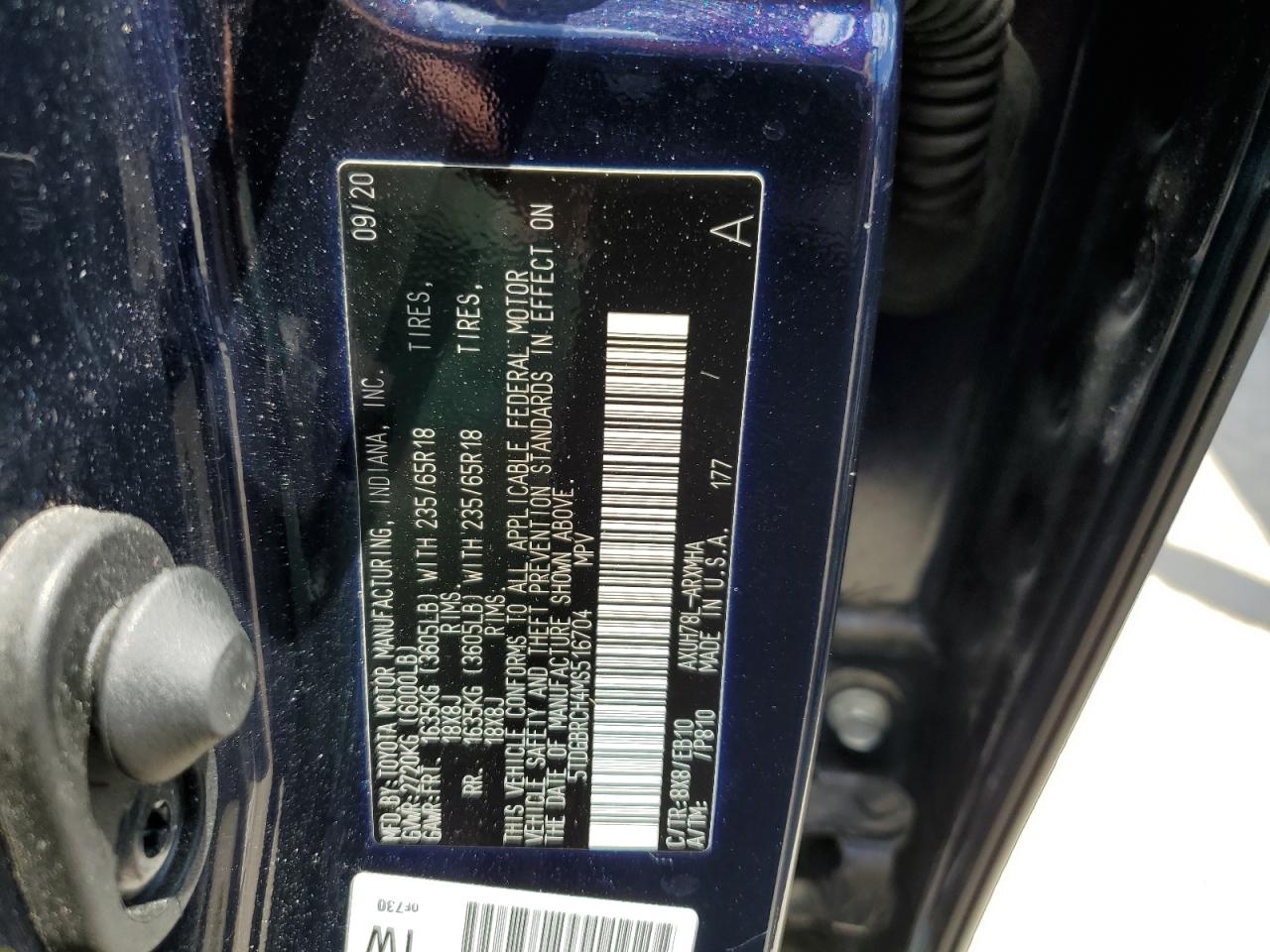 2021 Toyota Highlander Hybrid Xle VIN: 5TDGBRCH4MS516704 Lot: 58613804