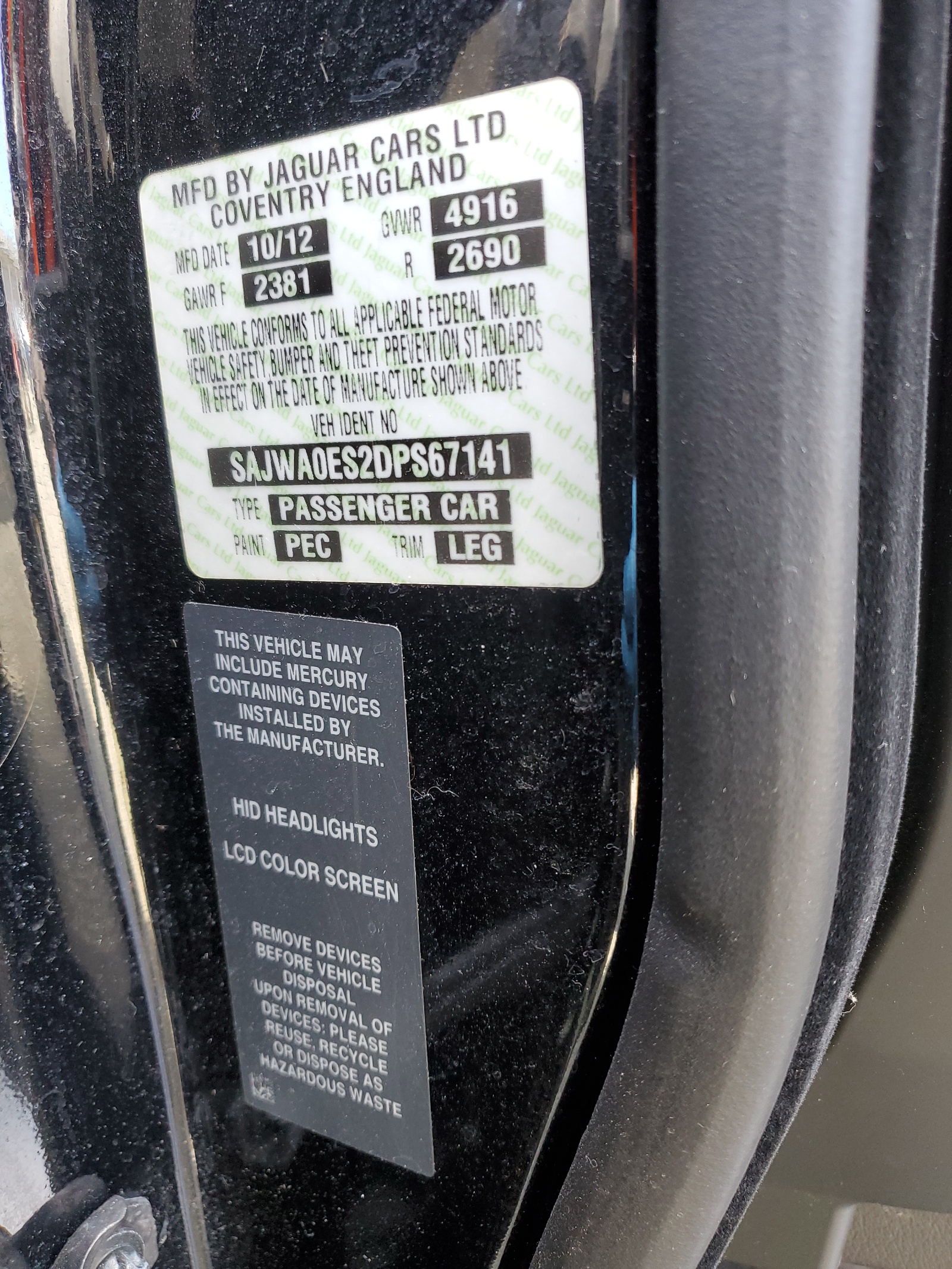 SAJWA0ES2DPS67141 2013 Jaguar Xf