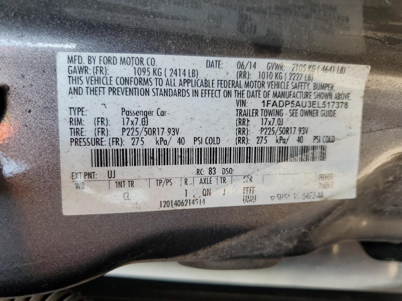 2014 Ford C-Max Se VIN: 1FADP5AU3EL517378 Lot: 60413484