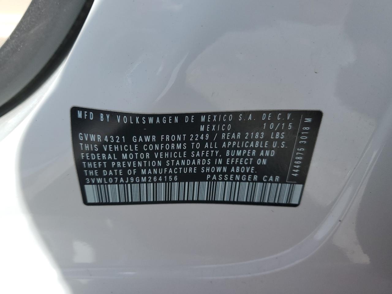 2016 Volkswagen Jetta Sel VIN: 3VWL07AJ9GM264156 Lot: 59796264