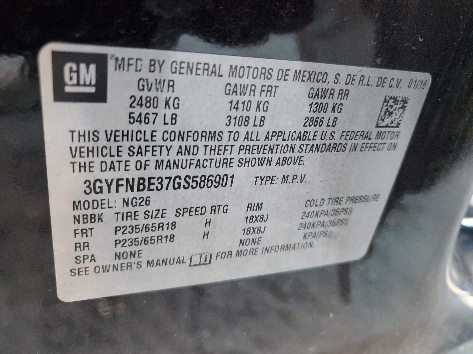 3GYFNBE37GS586901 2016 Cadillac Srx Luxury Collection