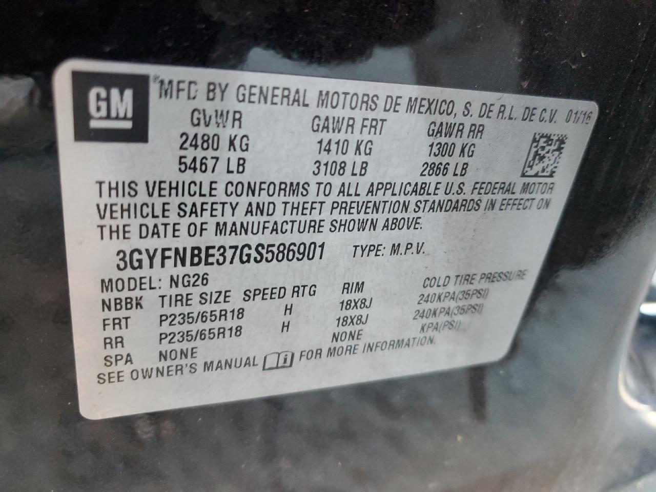 2016 Cadillac Srx Luxury Collection VIN: 3GYFNBE37GS586901 Lot: 59258184