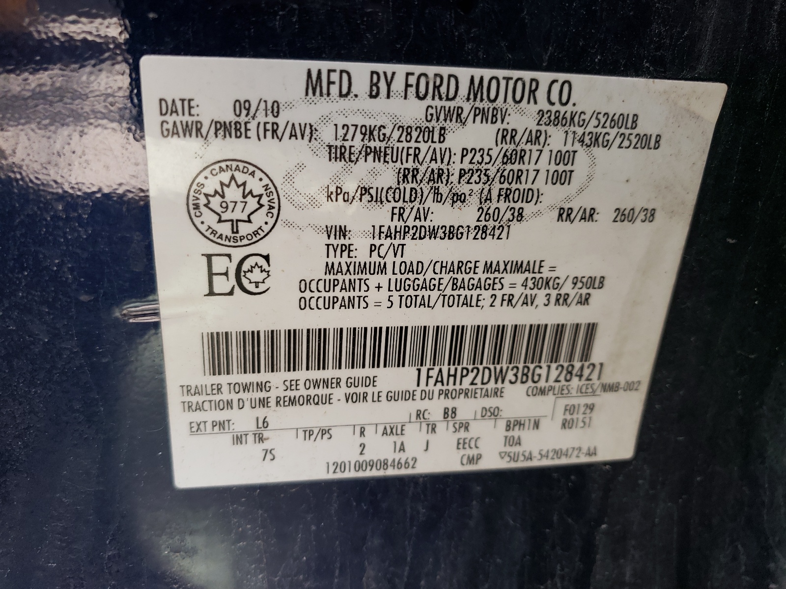 1FAHP2DW3BG128421 2011 Ford Taurus Se