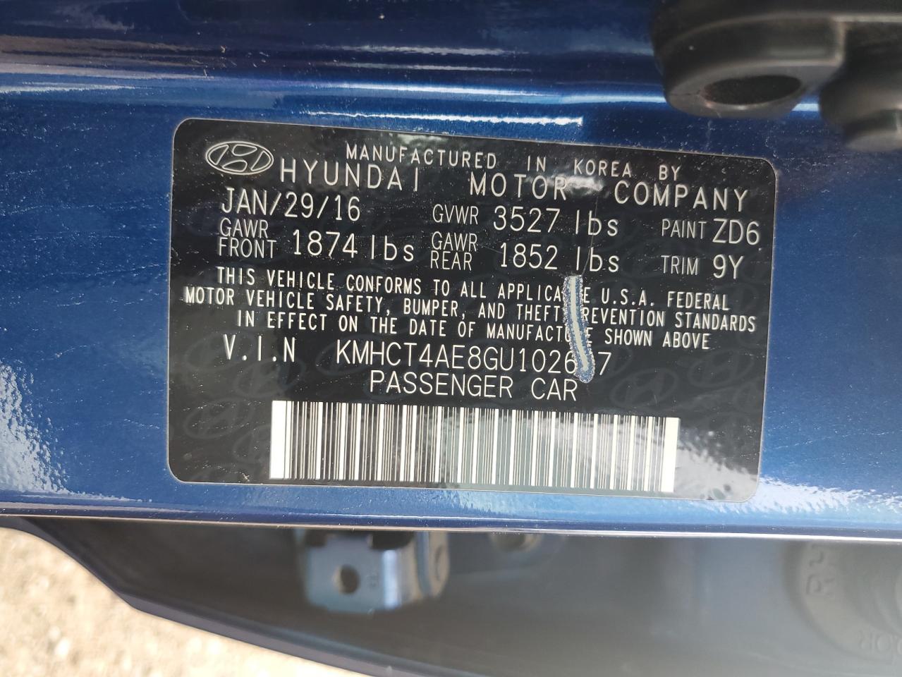 2016 Hyundai Accent Se VIN: KMHCT4AE8GU102697 Lot: 60352294