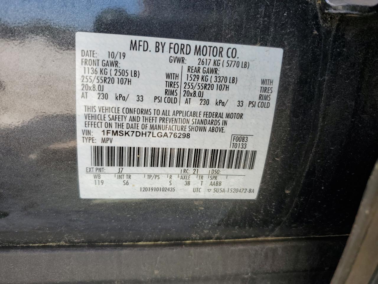 2020 Ford Explorer Xlt VIN: 1FMSK7DH7LGA76298 Lot: 56999674