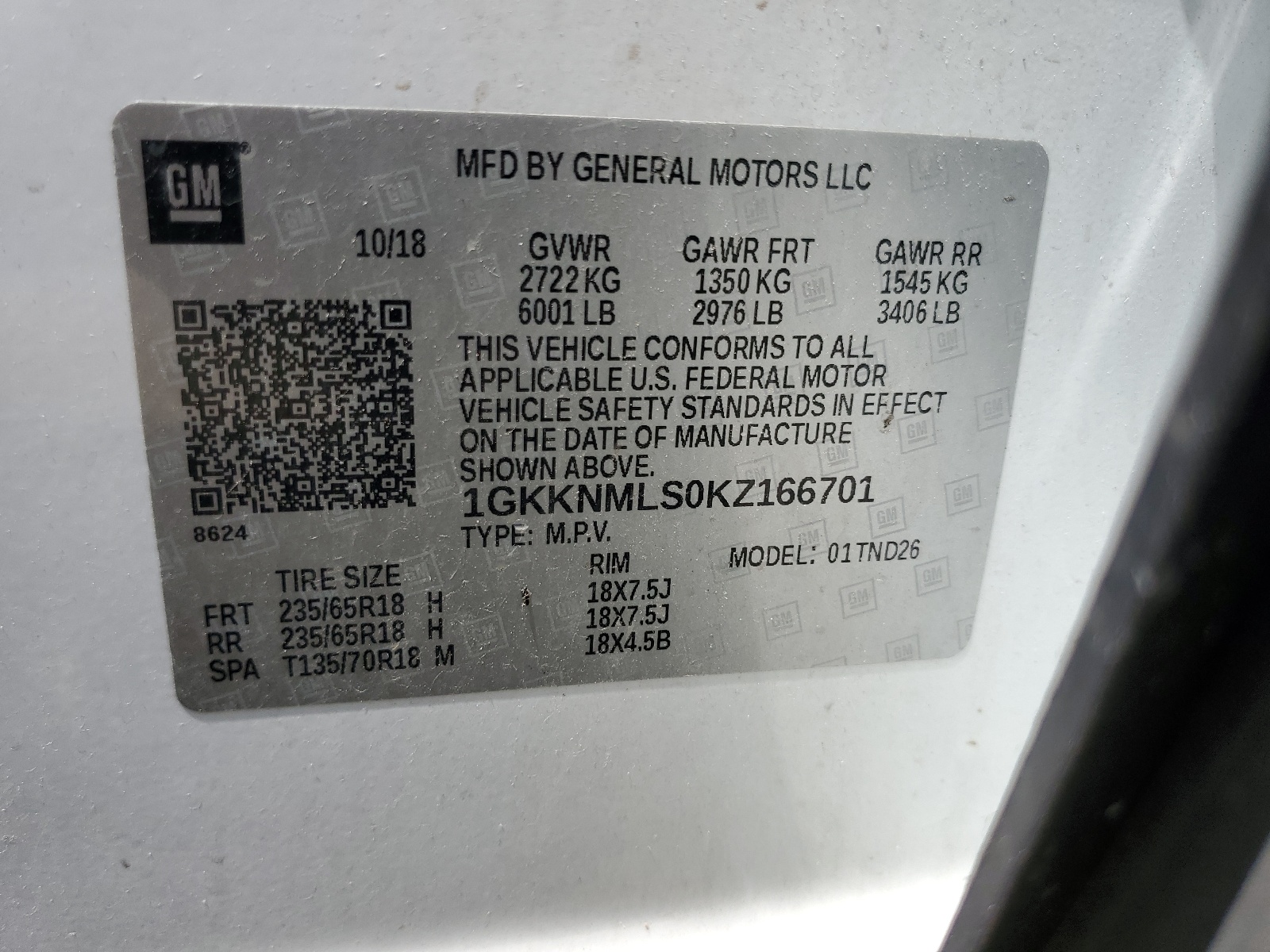 1GKKNMLS0KZ166701 2019 GMC Acadia Slt-1