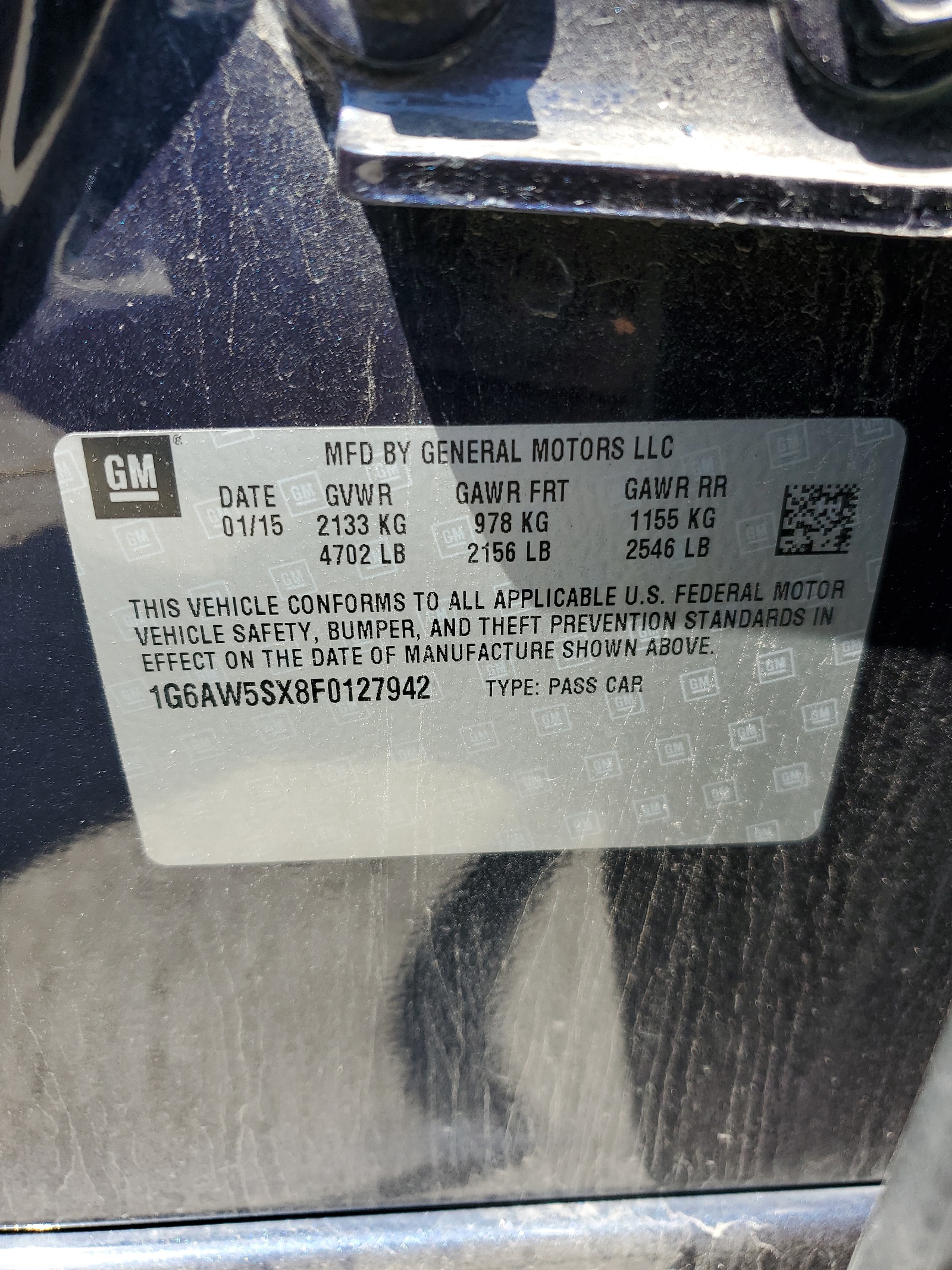 1G6AW5SX8F0127942 2015 Cadillac Cts