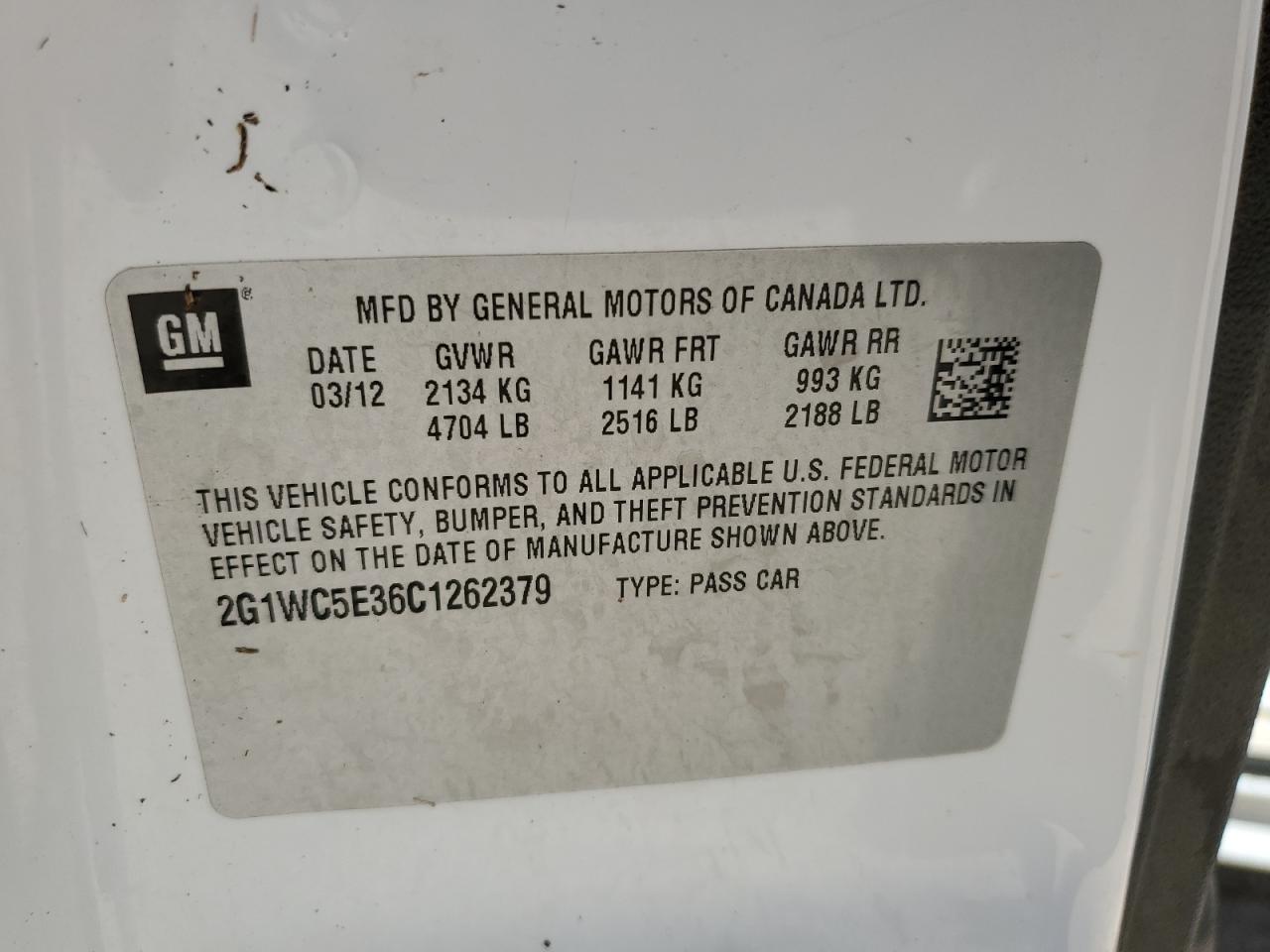 2G1WC5E36C1262379 2012 Chevrolet Impala Ltz