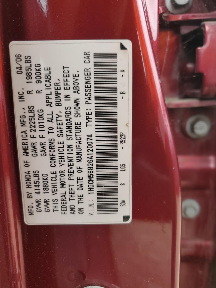 2006 Honda Accord Ex VIN: 1HGCM56826A120074 Lot: 57518134