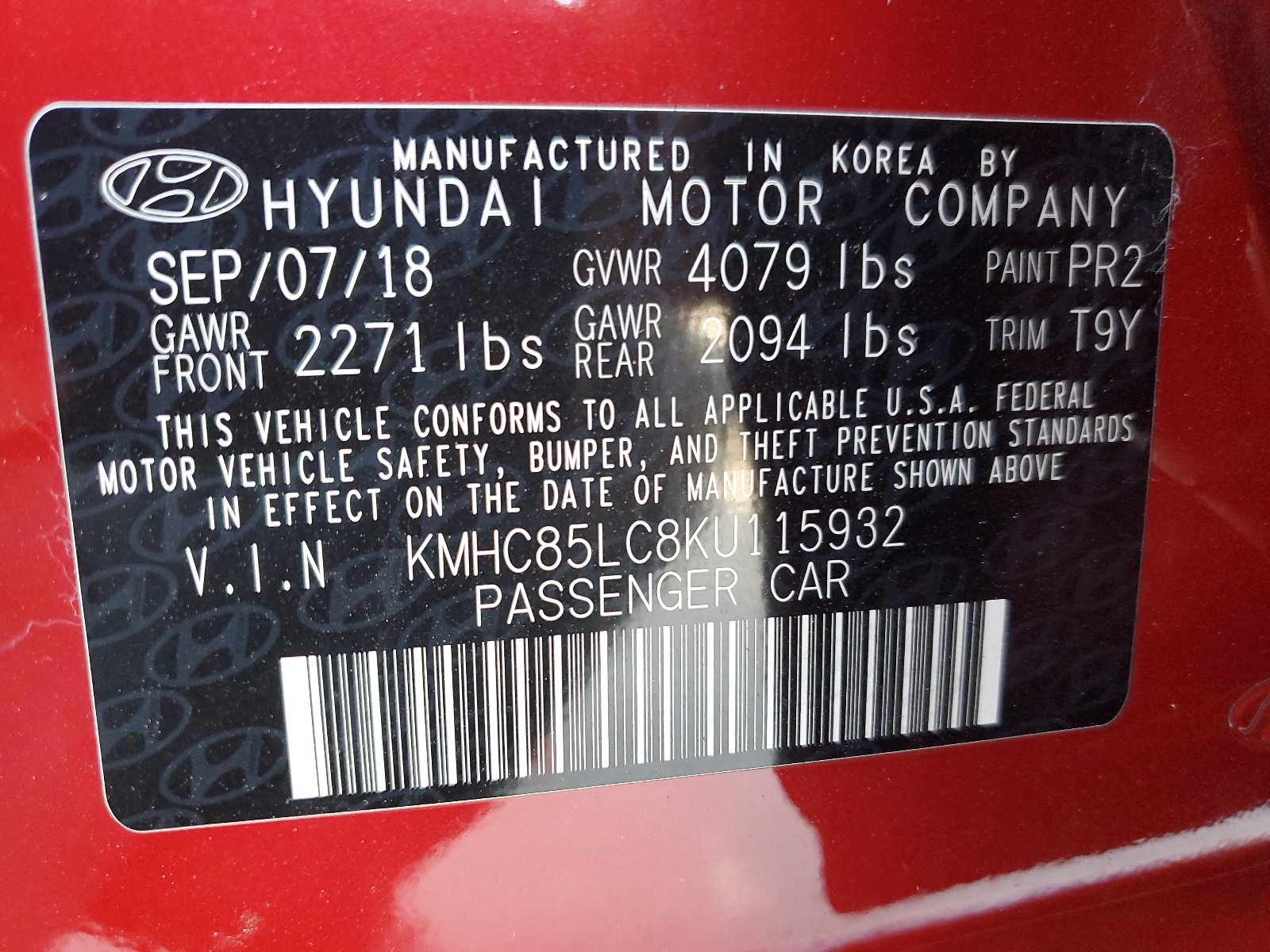 KMHC85LC8KU115932 2019 Hyundai Ioniq Limited