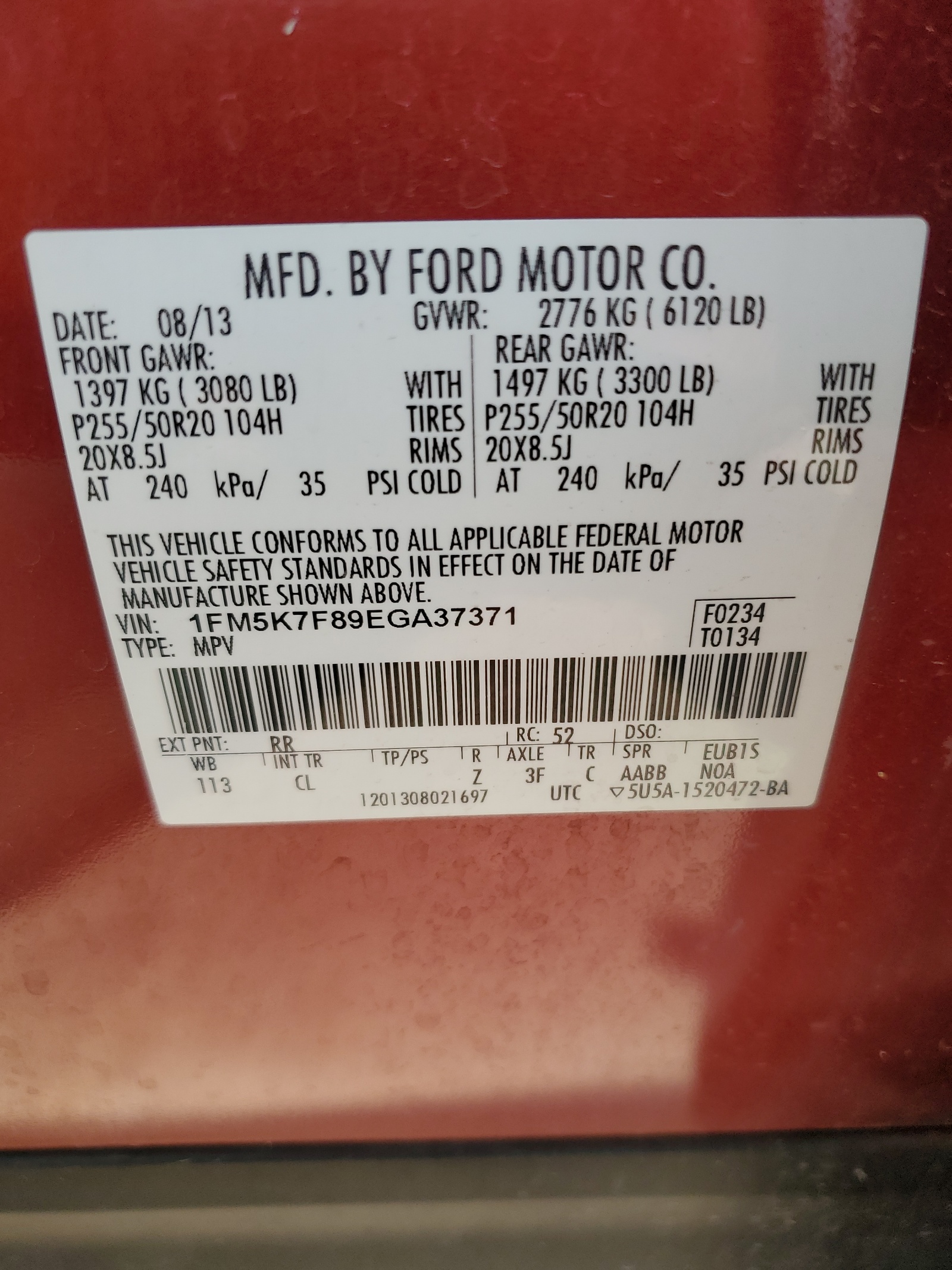 1FM5K7F89EGA37371 2014 Ford Explorer Limited