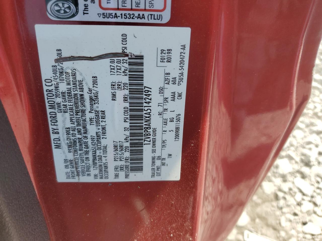 2010 Ford Mustang VIN: 1ZVBP8ANXA5142497 Lot: 58916524