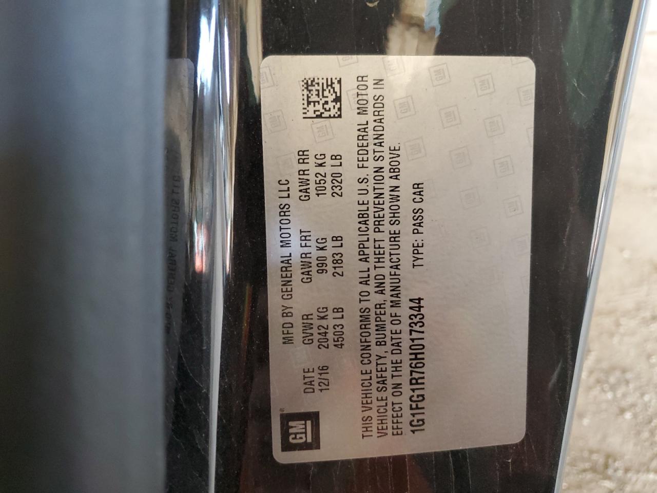 2017 Chevrolet Camaro Ss VIN: 1G1FG1R76H0173344 Lot: 60478644