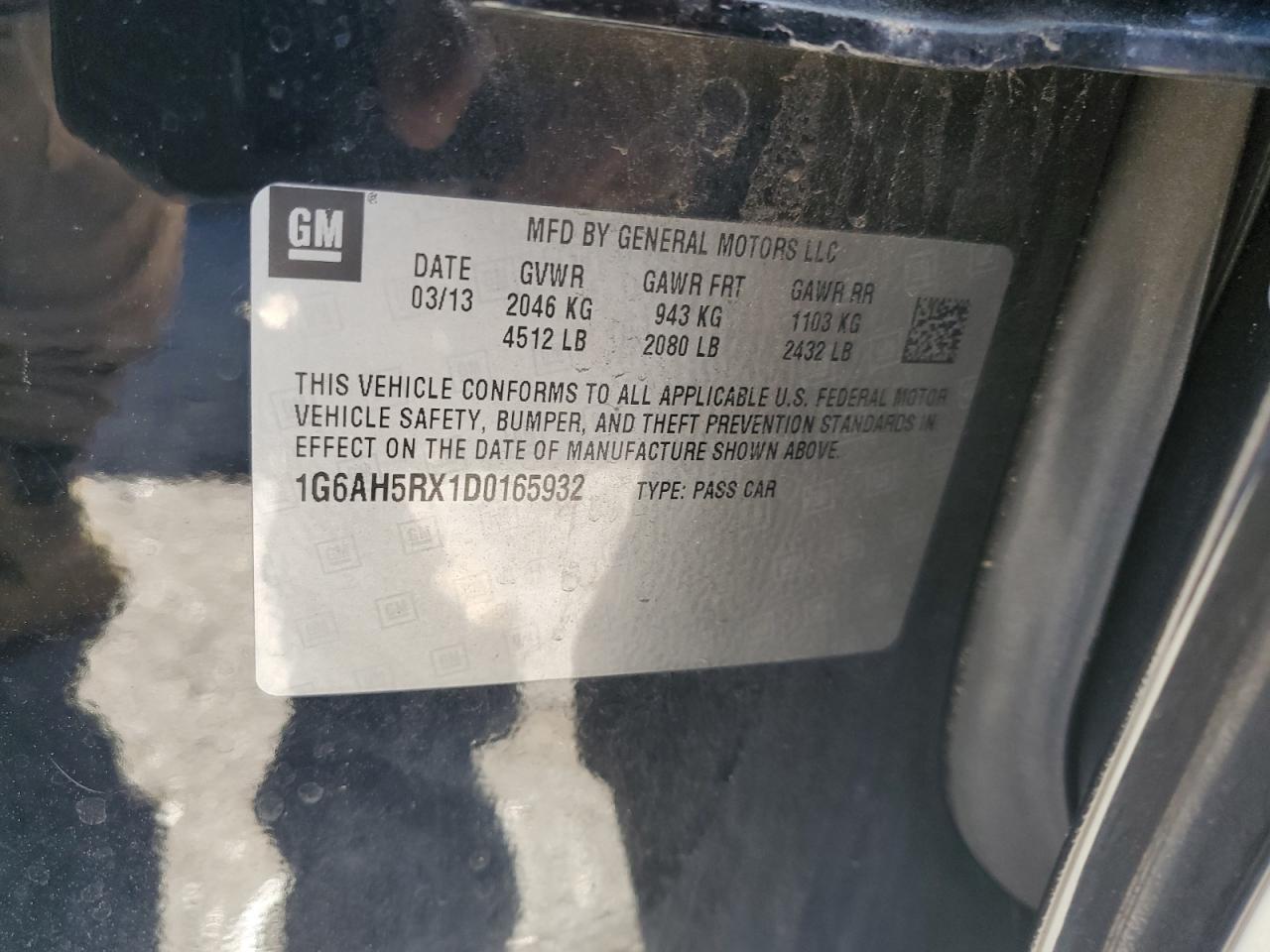 2013 Cadillac Ats Luxury VIN: 1G6AH5RX1D0165932 Lot: 60943424