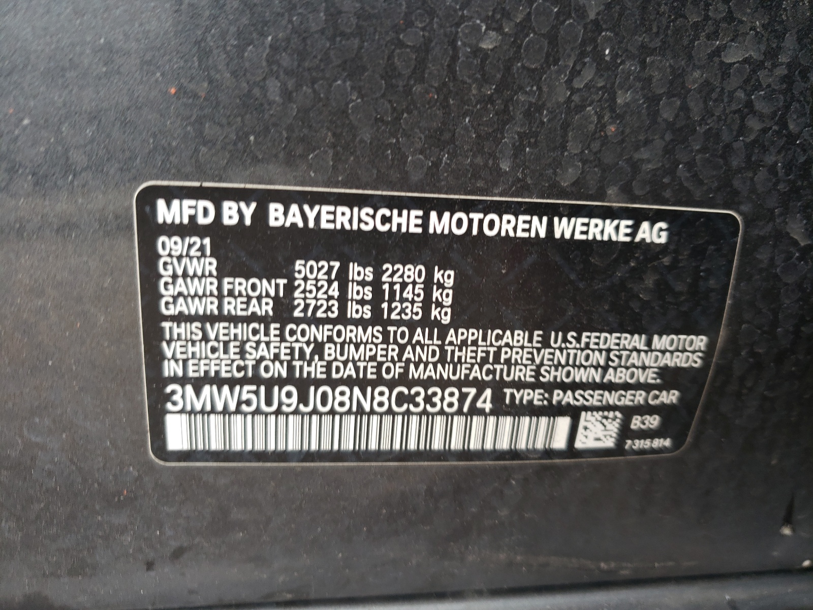 3MW5U9J08N8C33874 2022 BMW M340Xi