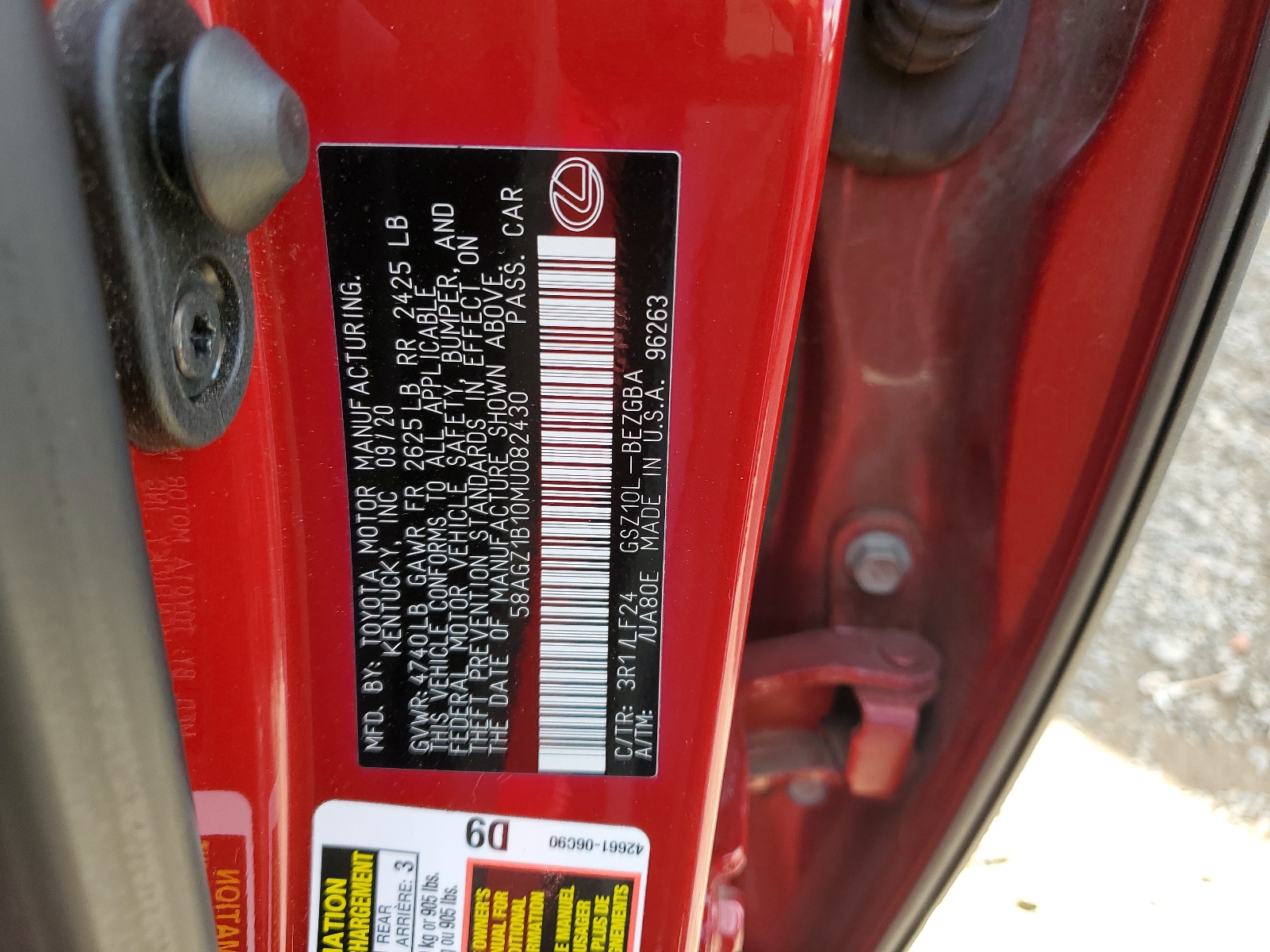 58AGZ1B10MU082430 2021 Lexus Es 350 Base