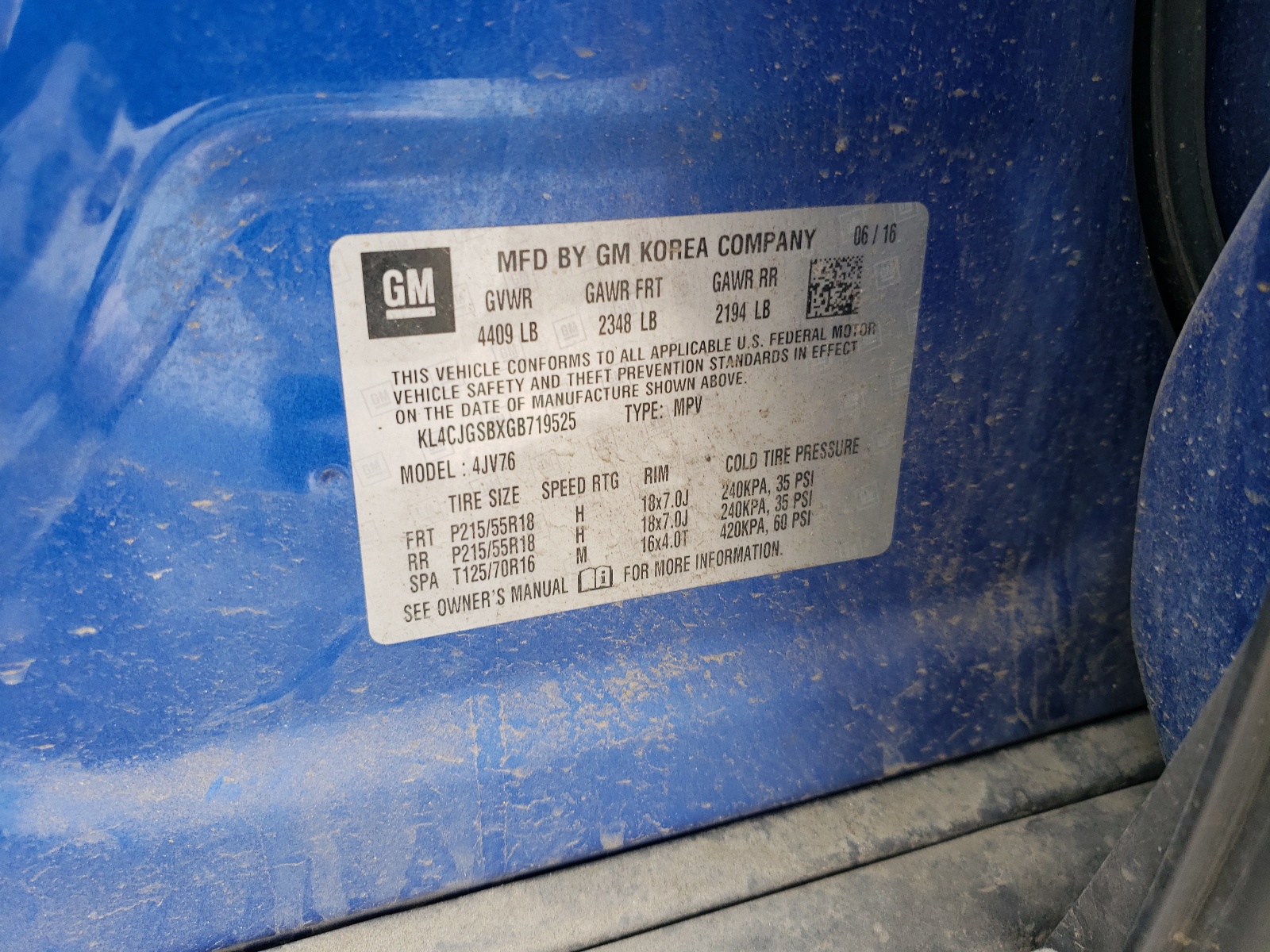 KL4CJGSBXGB719525 2016 Buick Encore