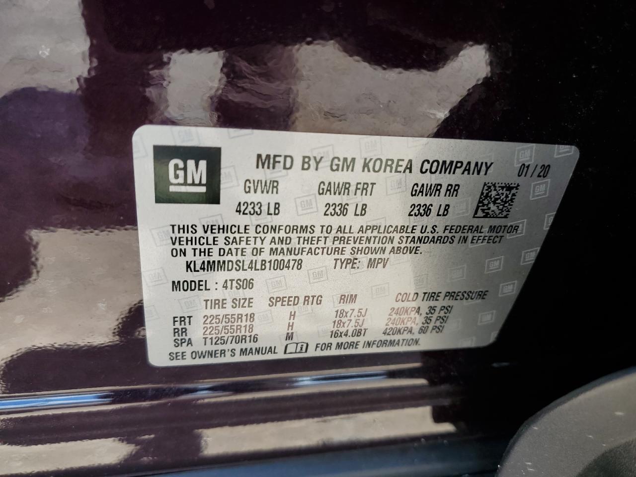 2020 Buick Encore Gx Select VIN: KL4MMDSL4LB100478 Lot: 59560694