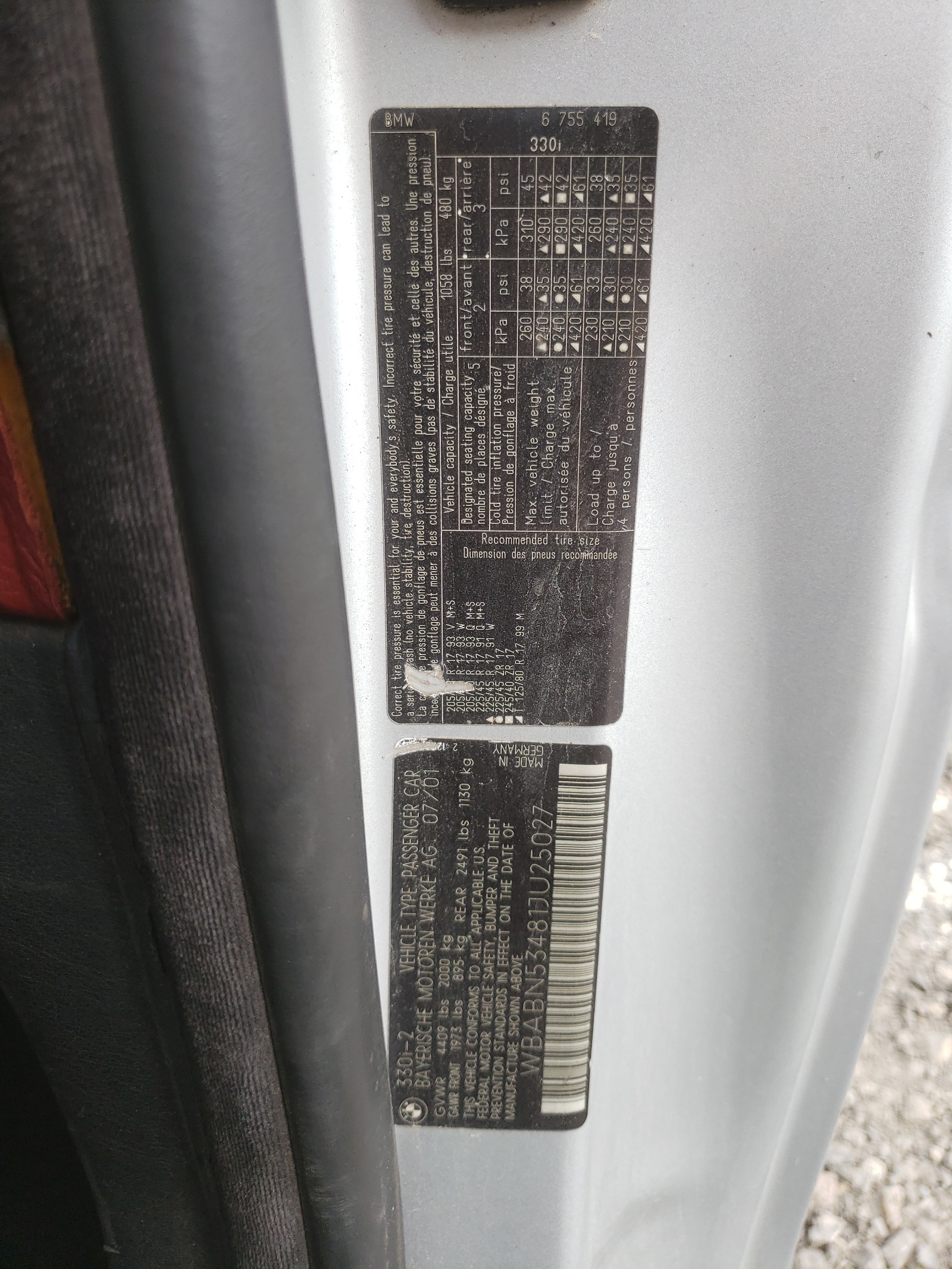 WBABN53481JU25027 2001 BMW 330 Ci