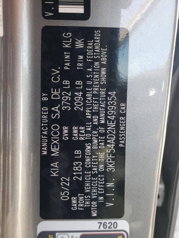 2022 Kia Forte Gt Line VIN: 3KPF54AD2NE499354 Lot: 59765284