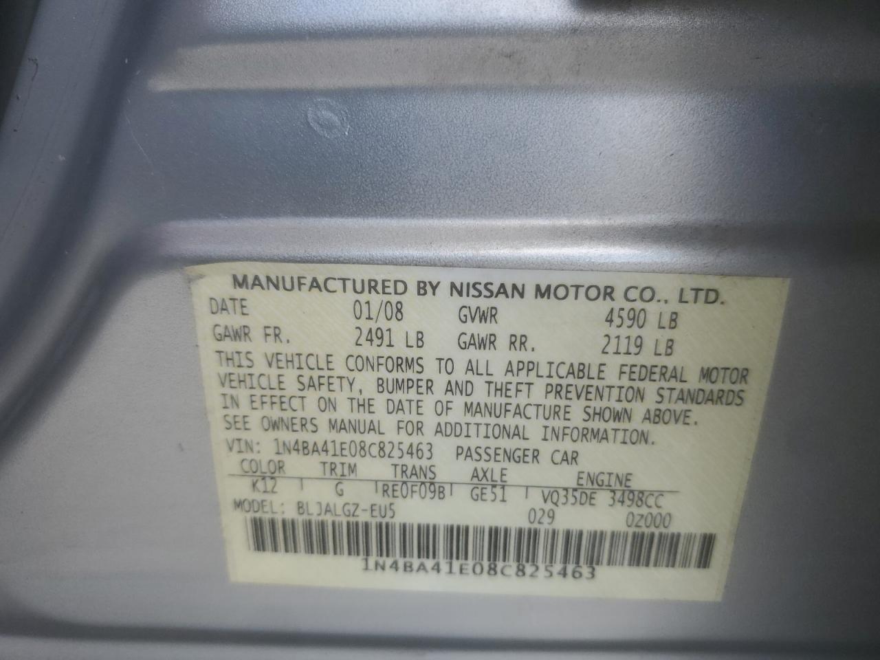 1N4BA41E08C825463 2008 Nissan Maxima Se