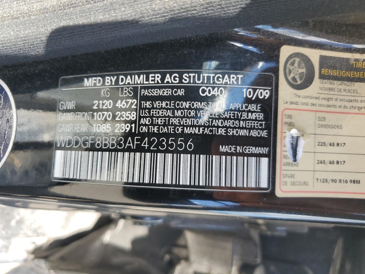 2010 Mercedes-Benz C 300 4Matic VIN: WDDGF8BB3AF423556 Lot: 58413064