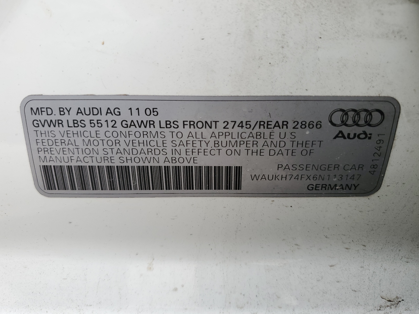 WAUKH74FX6N113147 2006 Audi A6 Avant Quattro