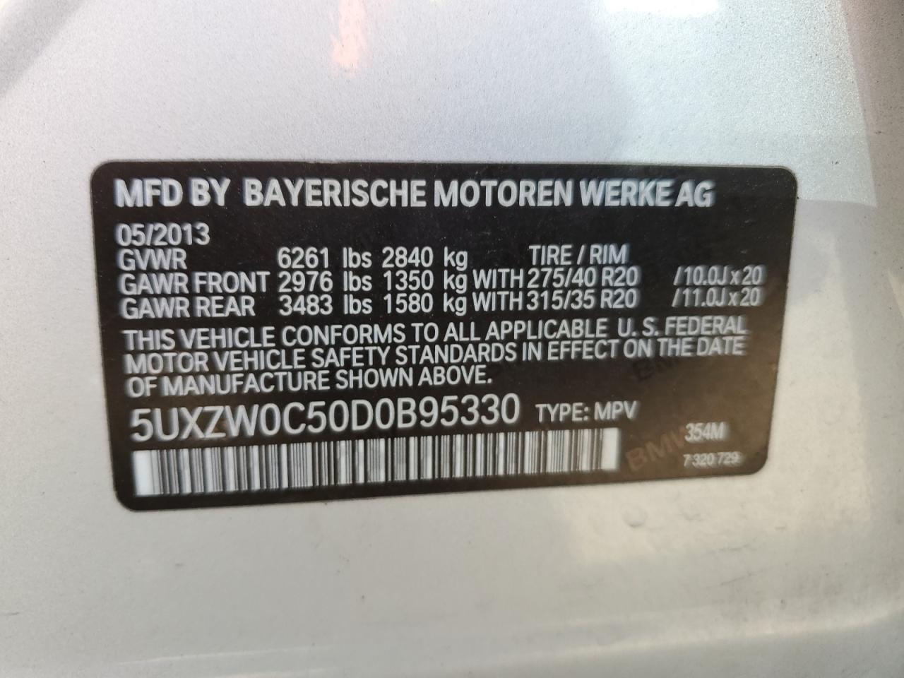 5UXZW0C50D0B95330 2013 BMW X5 xDrive35D