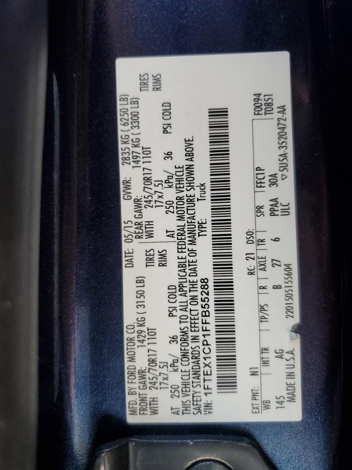 2015 Ford F150 Super Cab VIN: 1FTEX1CP1FFB55288 Lot: 57769034