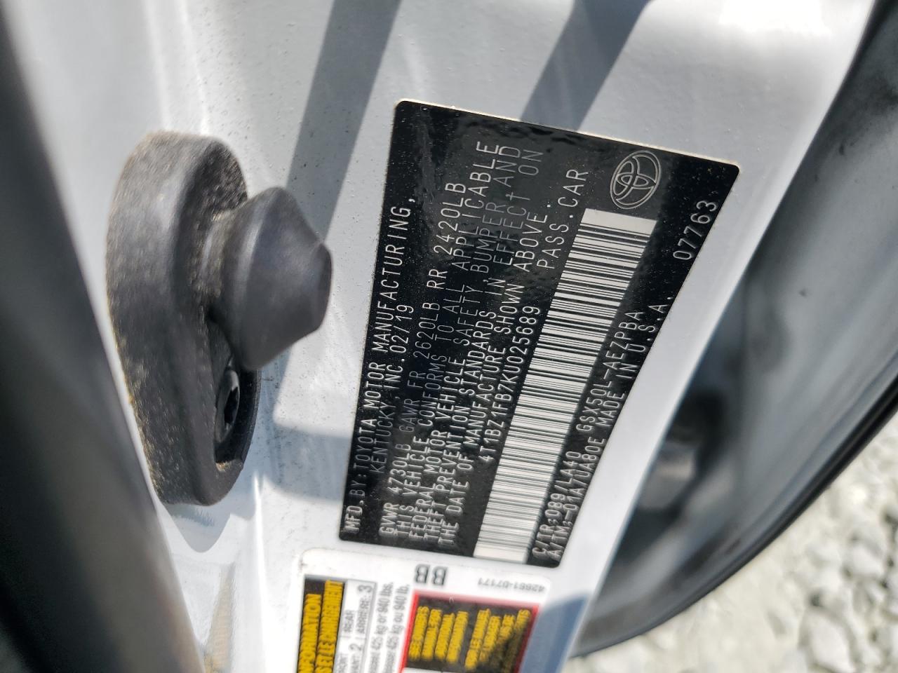 2019 Toyota Avalon Xle VIN: 4T1BZ1FB7KU025689 Lot: 60226874