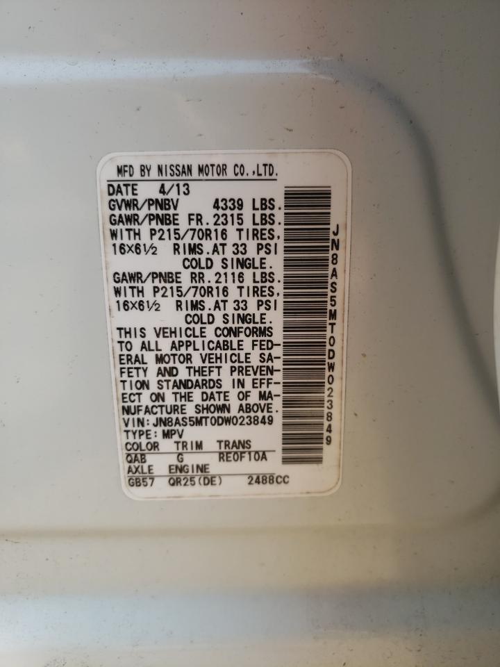 2013 Nissan Rogue S VIN: JN8AS5MT0DW023849 Lot: 58641734