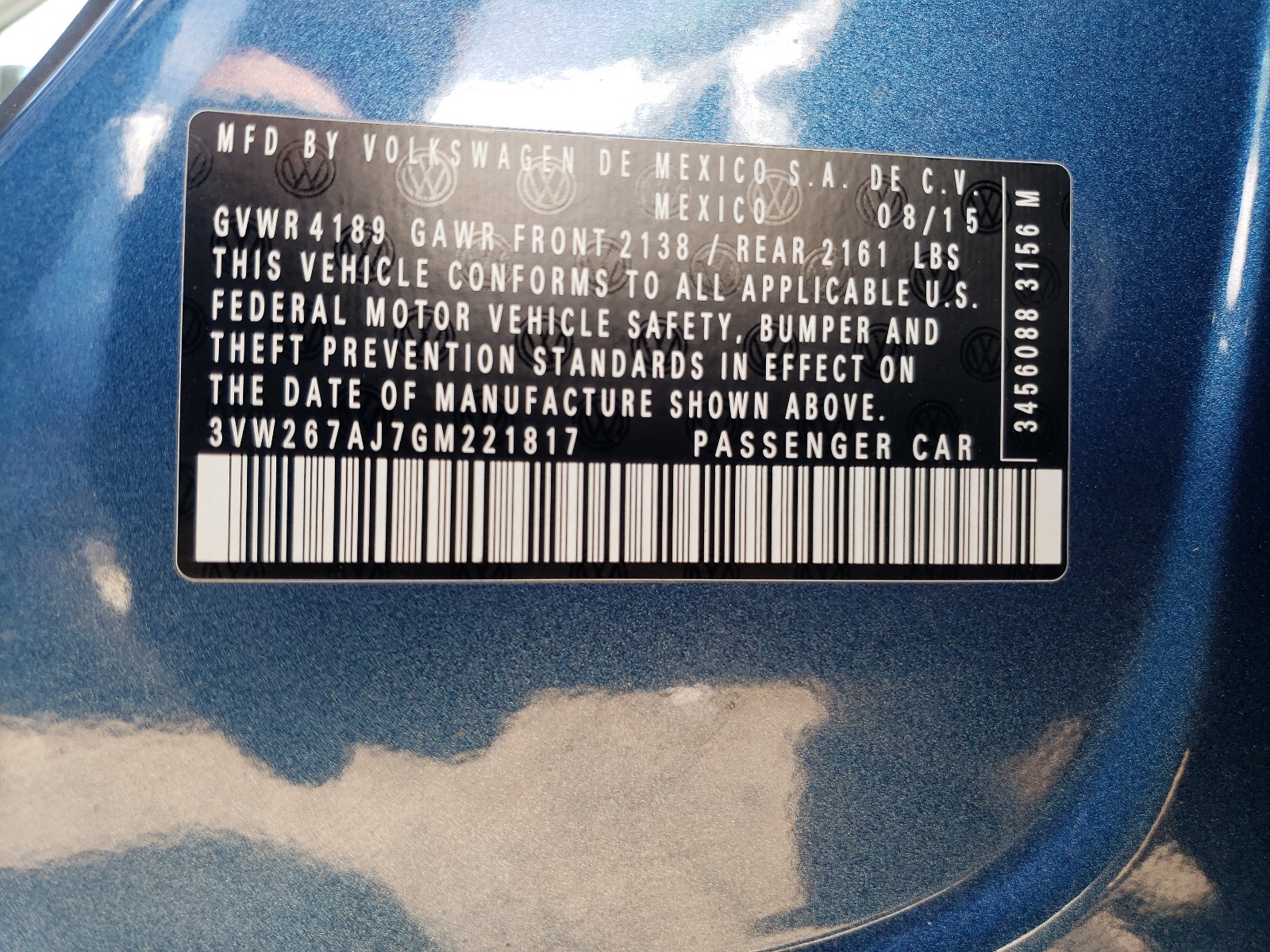 3VW267AJ7GM221817 2016 Volkswagen Jetta S