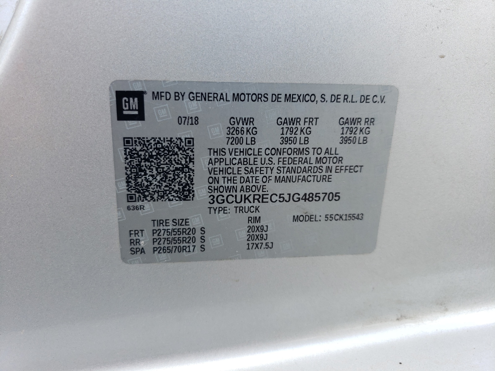 3GCUKREC5JG485705 2018 Chevrolet Silverado K1500 Lt