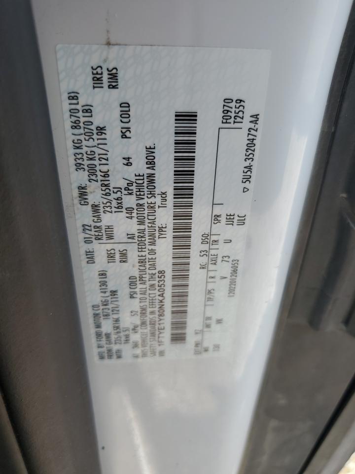 2022 Ford Transit T-150 VIN: 1FTYE1Y80NKA05358 Lot: 57614454