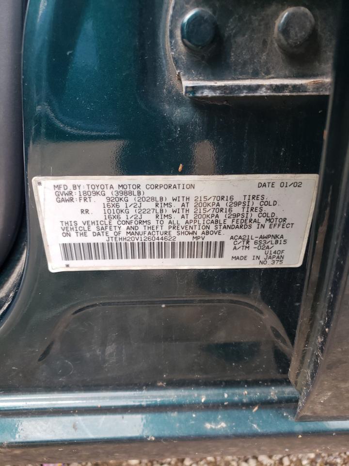 2002 Toyota Rav4 VIN: JTEHH20V126044622 Lot: 60687164