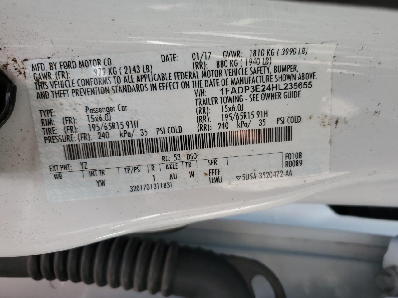 1FADP3E24HL235655 2017 Ford Focus S