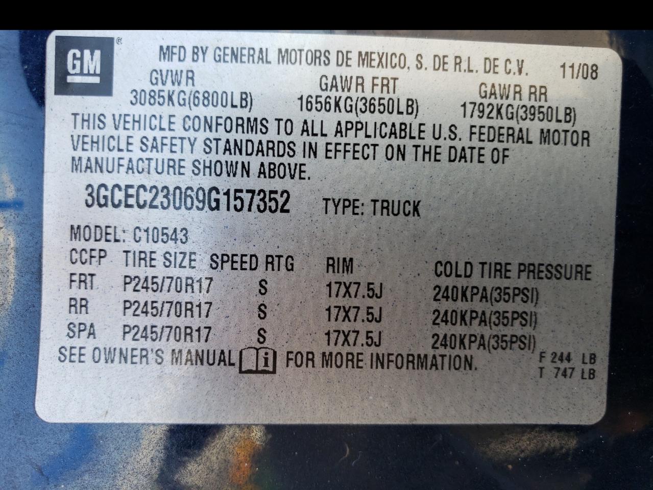 2009 Chevrolet Silverado C1500 Lt VIN: 3GCEC23069G157352 Lot: 58762954