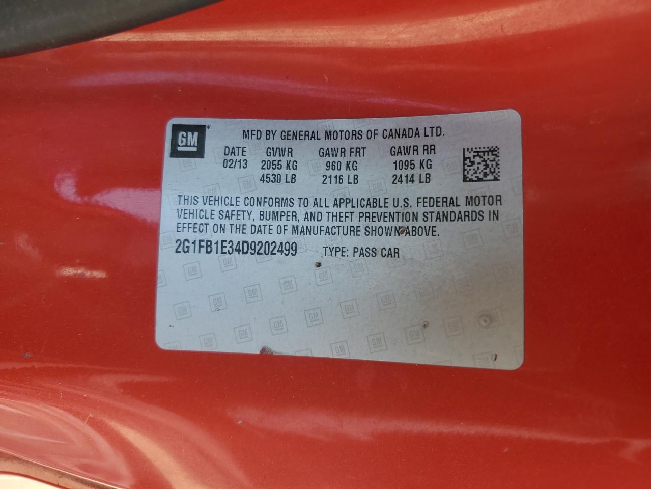 2013 Chevrolet Camaro Lt VIN: 2G1FB1E34D9202499 Lot: 58673284