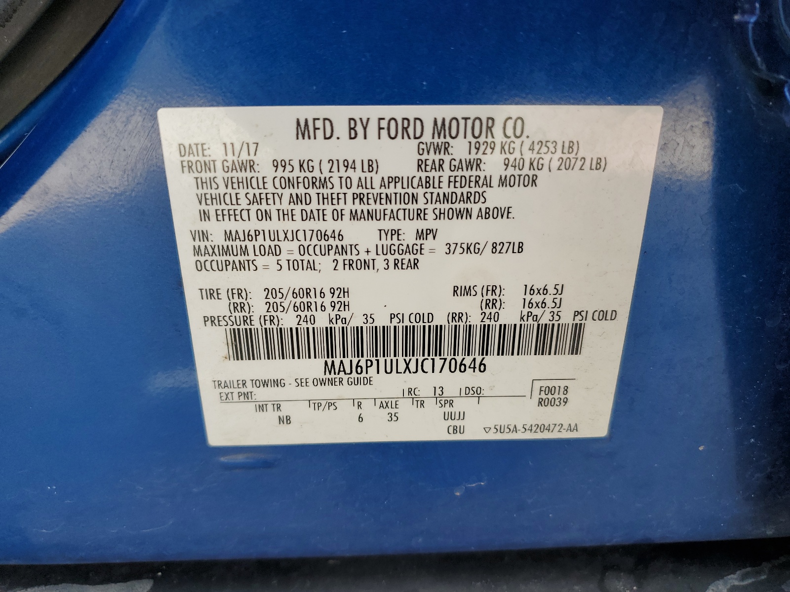 MAJ6P1ULXJC170646 2018 Ford Ecosport Se