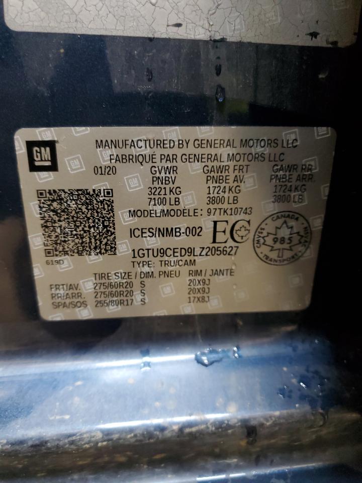 2020 GMC Sierra K1500 Elevation VIN: 1GTU9CED9LZ205627 Lot: 57119634